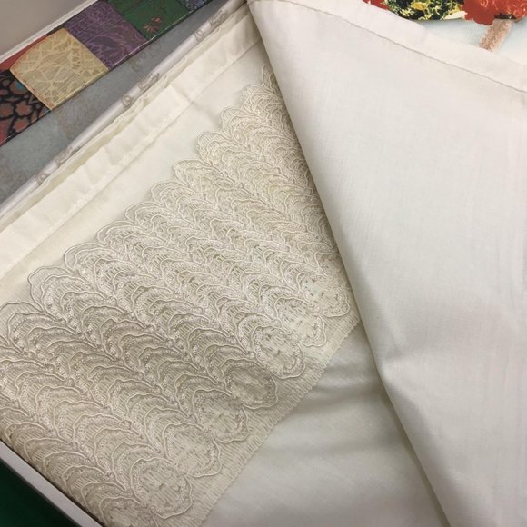 Vtg Italian Linen Sheet Set Cream Lace Overlay Coverlet 106×118″ - Picture 4 of 8